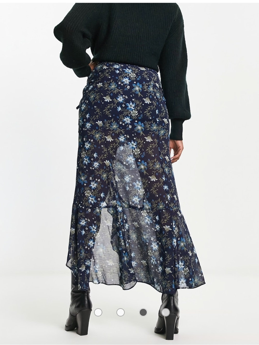 Free People Femme Edge Blue Ink Sheer Floral Maxi Skirt - Picture 6 of 16